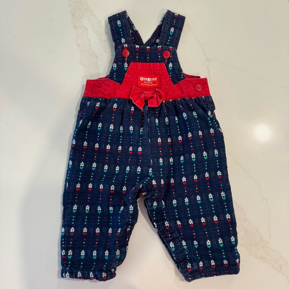 Vintage OshKosh B'gosh Blue and Red Overalls for Kids
